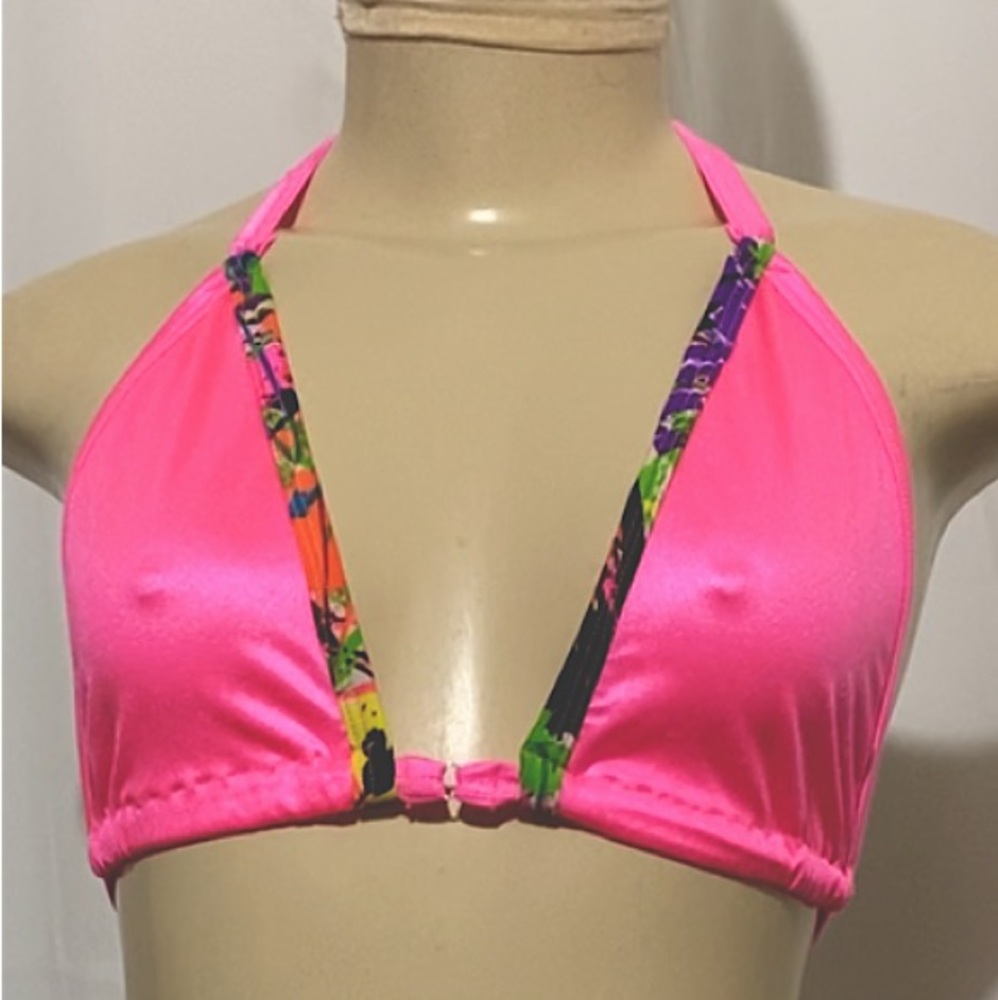 BIKINI TOP / Hot Pink Colorful Splash Print/ HANDMADE